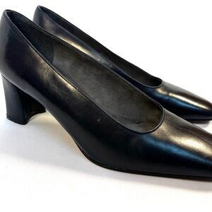 Stuart Weitzman Navy Leather Pumps Block Heel Square Toe Womens 6.5